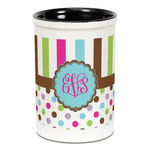 Stripes & Dots Ceramic Pencil Holders - Black