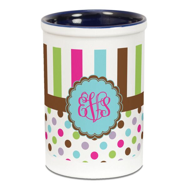 Stripes & Dots Pencil Holder - Blue