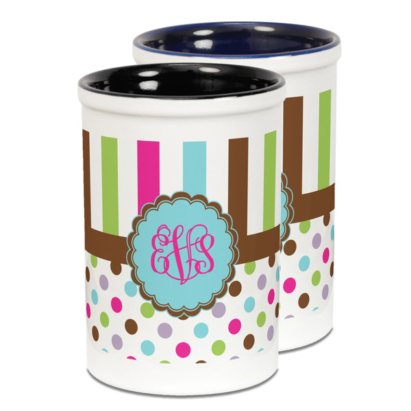 Custom Stripes & Dots Ceramic Pencil Holder - Large