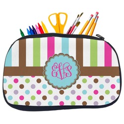 Stripes & Dots Neoprene Pencil Case - Medium w/ Monogram
