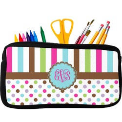 Stripes & Dots Neoprene Pencil Case - Small w/ Monogram