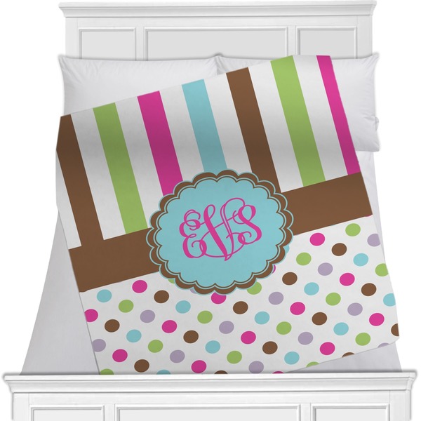 Custom Stripes & Dots Minky Blanket - Toddler / Throw - 60"x50" - Single Sided (Personalized)