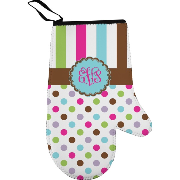 Custom Stripes & Dots Right Oven Mitt (Personalized)