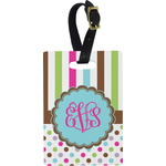 Stripes & Dots Plastic Luggage Tag - Rectangular w/ Monogram