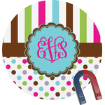 Stripes & Dots Round Fridge Magnet (Personalized)