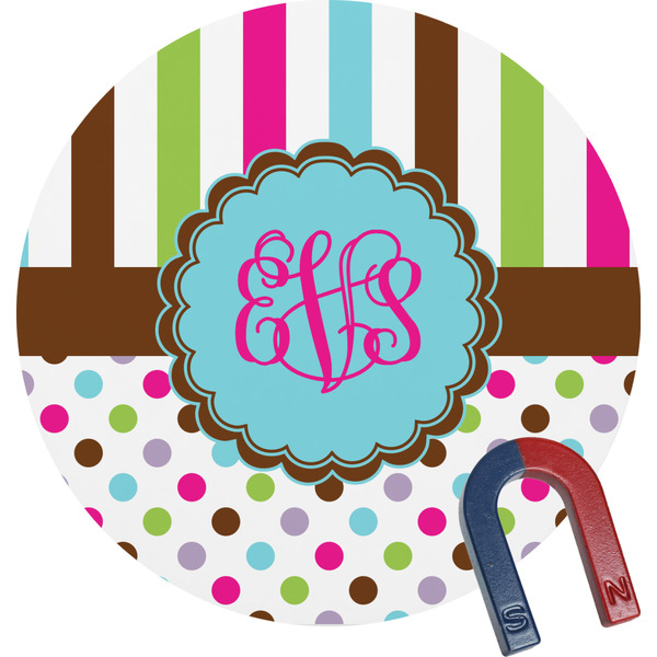 Custom Stripes & Dots Round Fridge Magnet (Personalized)