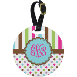 Stripes & Dots Plastic Luggage Tag - Round (Personalized)