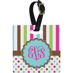Stripes & Dots Plastic Luggage Tag - Square w/ Monogram
