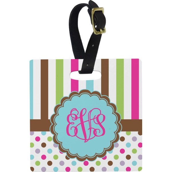 Stripes & Dots Personalized Square Luggage Tag