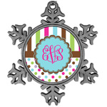 Stripes & Dots Vintage Snowflake Ornament (Personalized)