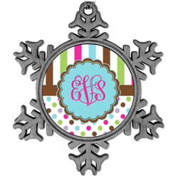 Stripes & Dots Vintage Snowflake Ornament (Personalized)