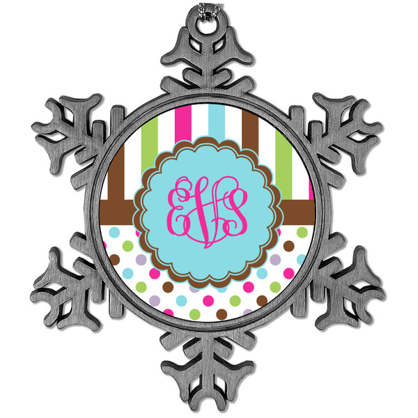 Custom Stripes & Dots Vintage Snowflake Ornament (Personalized)