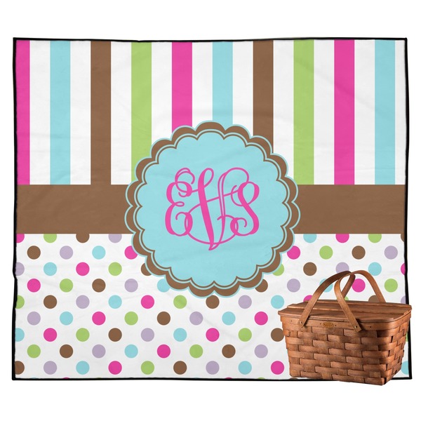 Custom Stripes & Dots Outdoor Picnic Blanket (Personalized)