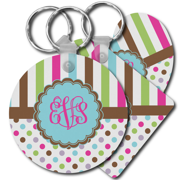 Custom Stripes & Dots Plastic Keychain (Personalized)