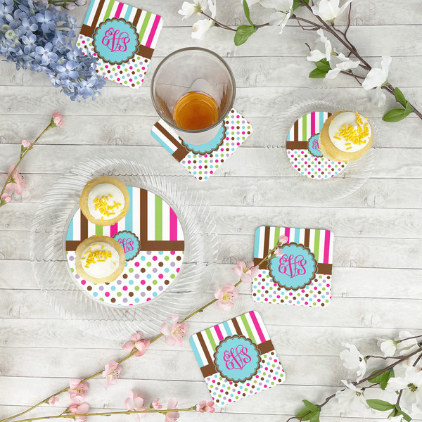 Stripes & Dots Plastic Party Appetizer & Dessert Plates - In Context