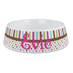 Stripes & Dots Plastic Dog Bowl - Large (Personalized)