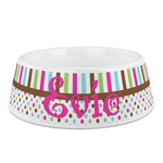 Stripes & Dots Plastic Dog Bowl (Personalized)