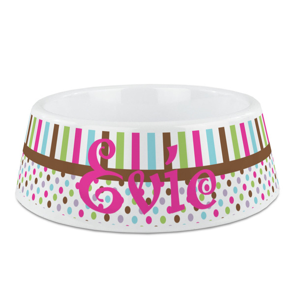 Custom Stripes & Dots Plastic Dog Bowl (Personalized)