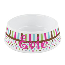 Stripes & Dots Plastic Dog Bowl - Small (Personalized)