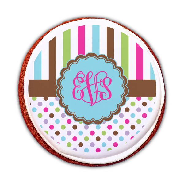 Stripes & Dots Printed Icing Circle - Medium - On Cookie