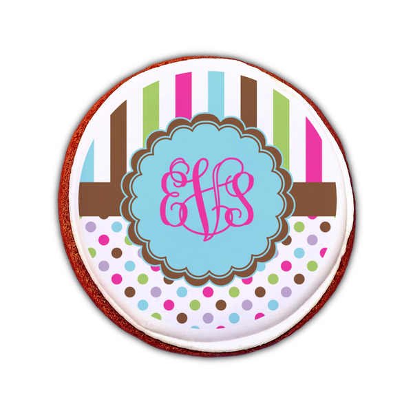 Stripes & Dots Printed Icing Circle - Small - On Cookie