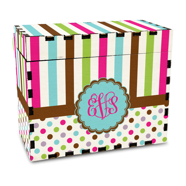 Custom Stripes & Dots Wood Recipe Box - Full Color Print (Personalized)