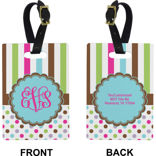 Stripes & Dots Rectangle Luggage Tag (Front + Back)
