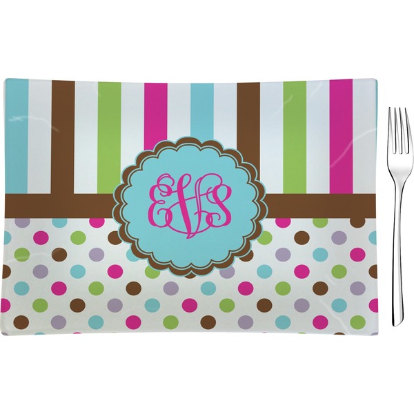 Custom Stripes & Dots Rectangular Glass Appetizer / Dessert Plate - Single or Set (Personalized)
