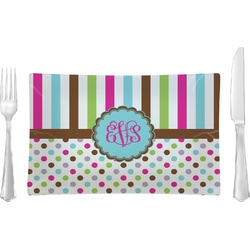Stripes & Dots Rectangular Glass Lunch / Dinner Plate - Single or Set (Personalized)