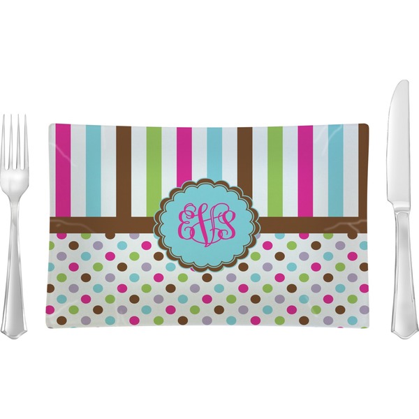 Custom Stripes & Dots Rectangular Glass Lunch / Dinner Plate - Single or Set (Personalized)