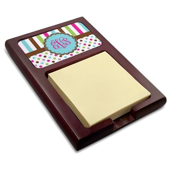Custom Stripes & Dots Red Mahogany Sticky Note Holder (Personalized)