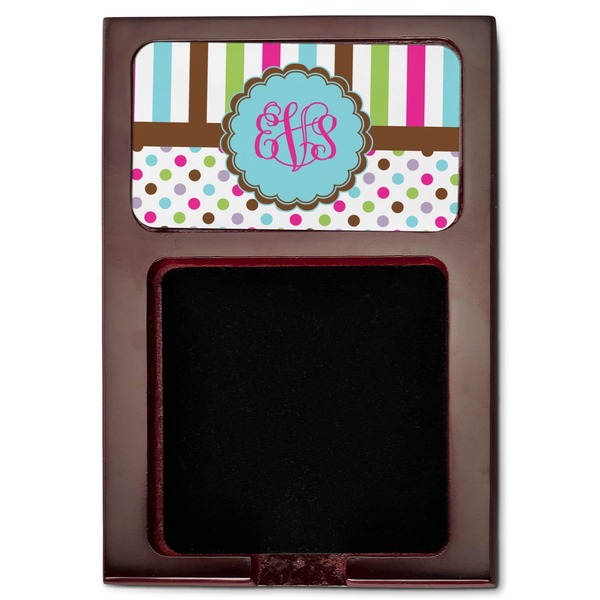 Stripes & Dots Red Mahogany Sticky Note Holder - Flat