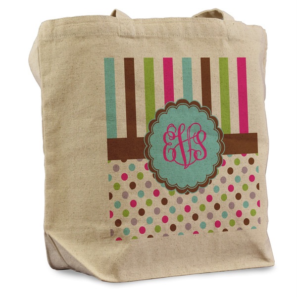 Custom Stripes & Dots Reusable Cotton Grocery Bag (Personalized)