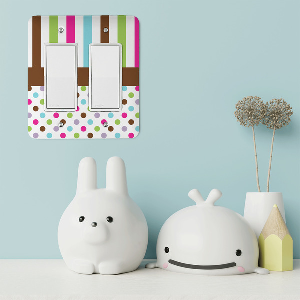 Stripes & Dots Rocker Light Switch Covers - Double - IN CONTEXT