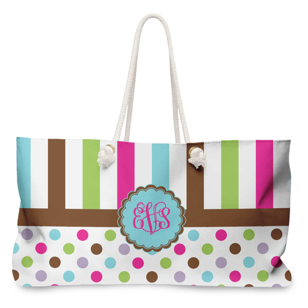 Custom Stripes & Dots Large Tote Bag with Rope Handles (Personalized)