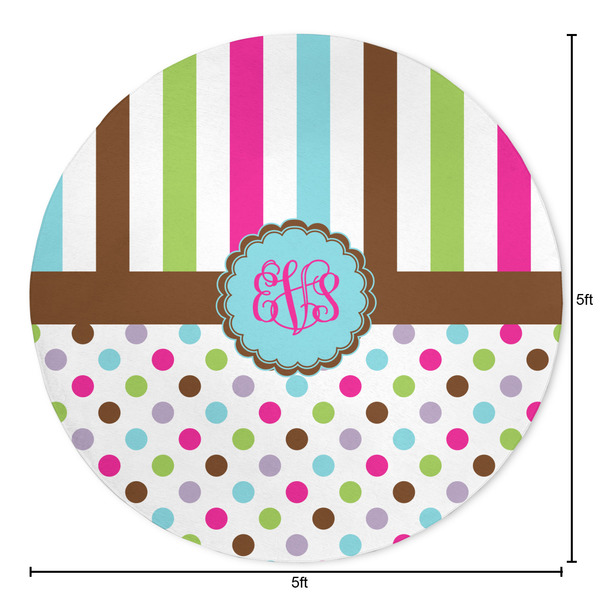 Stripes & Dots Round Area Rug - Size