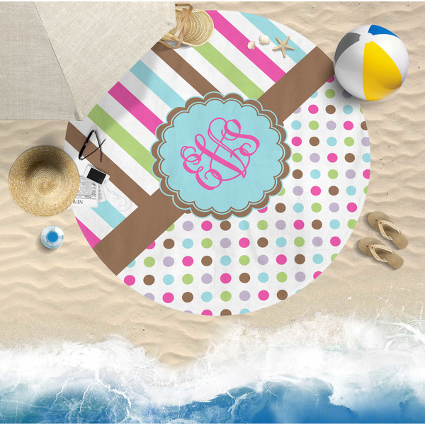 Stripes & Dots Round Beach Towel Lifestyle