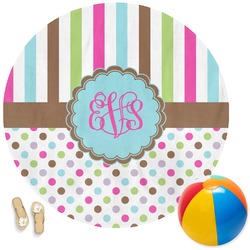 Stripes & Dots Round Beach Towel (Personalized)