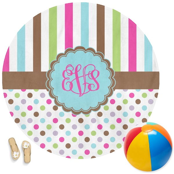 Custom Stripes & Dots Round Beach Towel (Personalized)