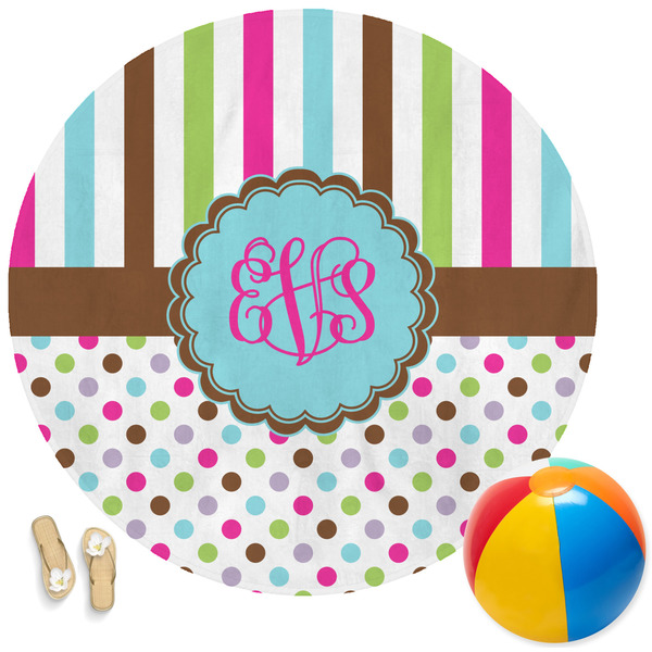Custom Stripes & Dots Round Beach Towel (Personalized)