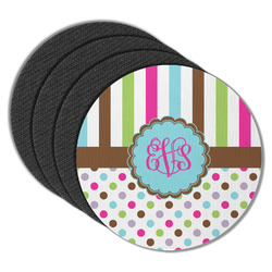 Stripes & Dots Round Rubber Backed Coasters - Set of 4 (Personalized)