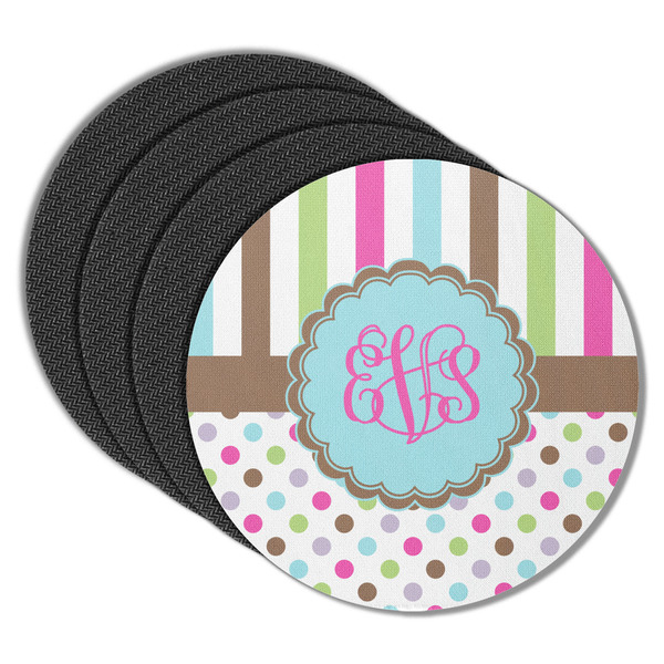 Custom Stripes & Dots Round Rubber Backed Coasters - Set of 4 (Personalized)