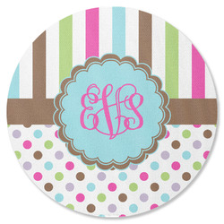 Stripes & Dots Round Rubber Backed Coaster (Personalized)