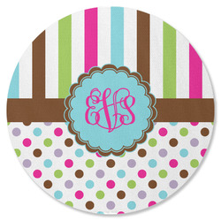Stripes & Dots Round Rubber Backed Coaster (Personalized)