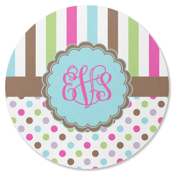 Custom Stripes & Dots Round Rubber Backed Coaster (Personalized)