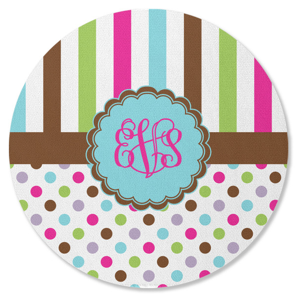 Stripes & Dots Round Coaster Rubber Back - Single