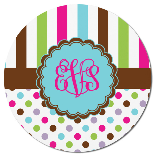 Stripes & Dots Round Fridge Magnet - FRONT