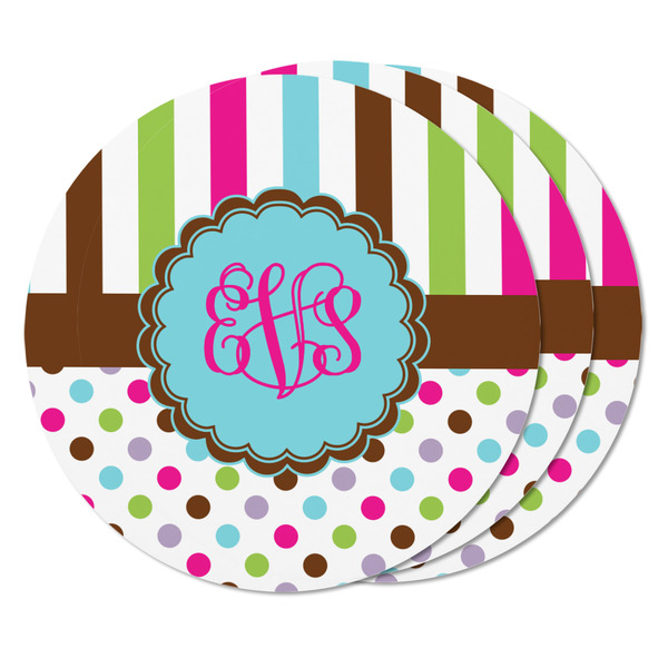 Stripes & Dots Round Fridge Magnet - THREE