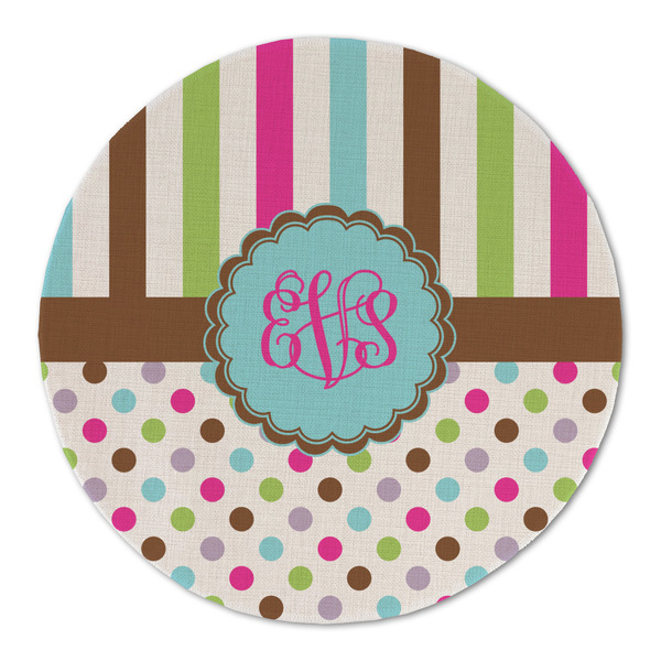 Stripes & Dots Round Linen Placemats - FRONT (Double Sided)