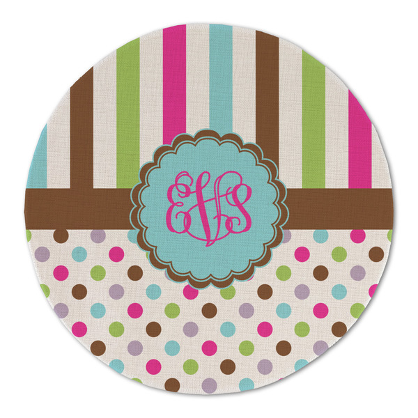 Custom Stripes & Dots Round Linen Placemat - Single Sided (Personalized)